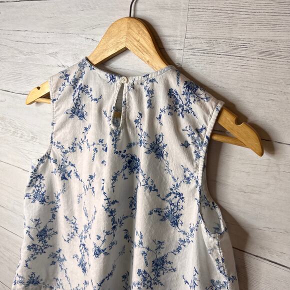 Melrose & Market Blouse Womens Size XS Blue & White Pintuck Floral Sleeveless - Picture 12 of 15